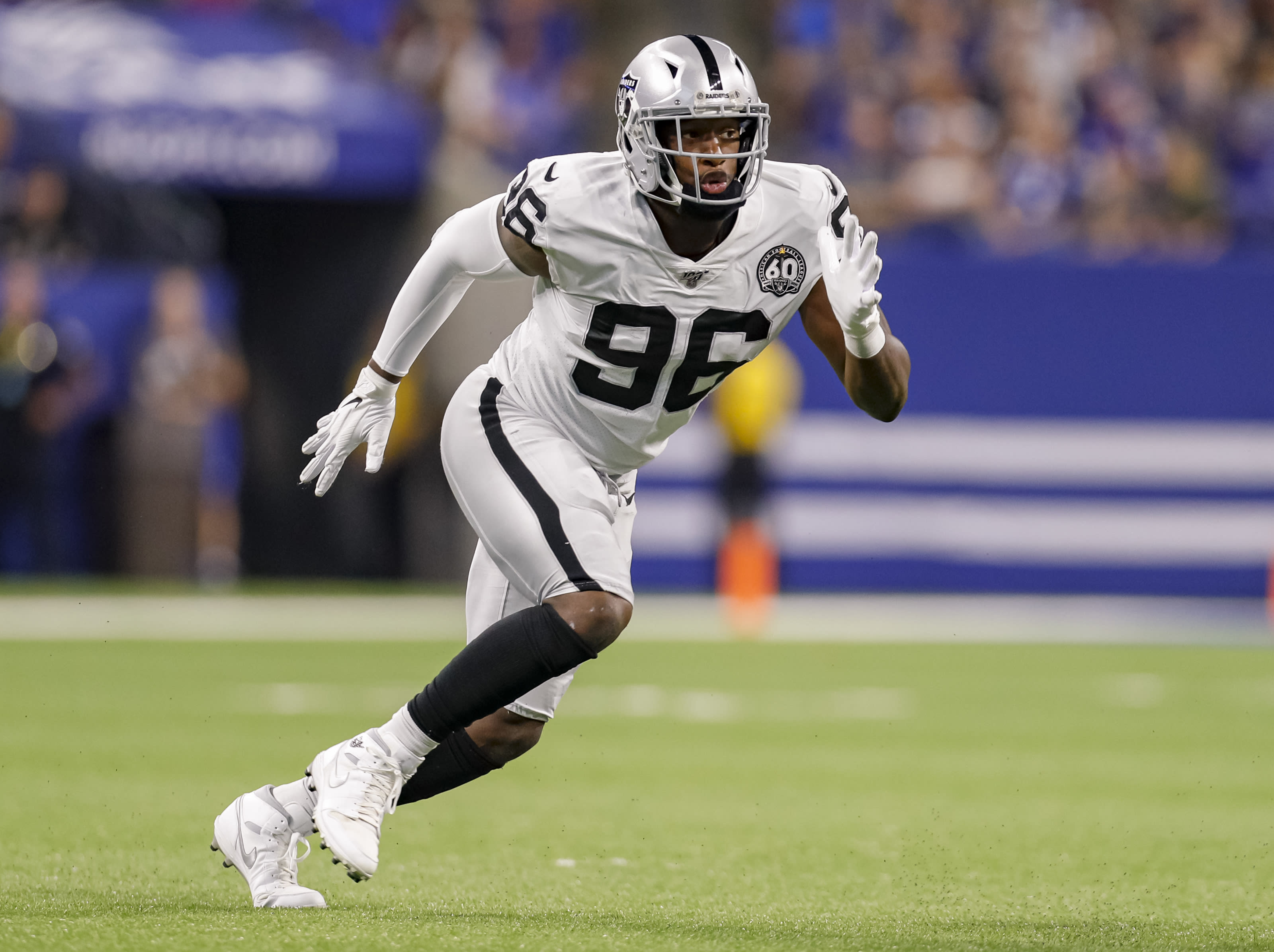 Las Vegas Raiders defensive end Clelin Ferrell (96) heads to the