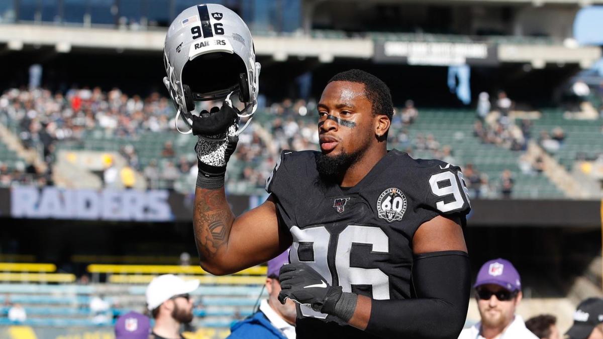 Las Vegas Raiders defensive end Clelin Ferrell (96) heads to the