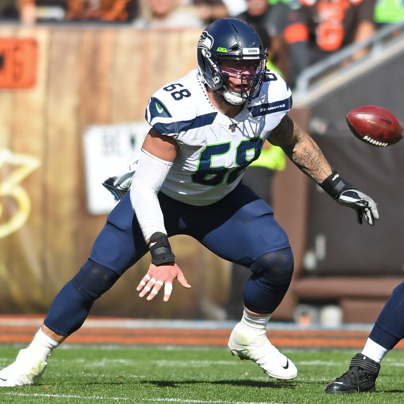 January 05, 2019: Seattle Seahawks center Justin Britt #68 during the NFL  Wildcard Playoff football game between the Seattle Seahawks and the Dallas  Cowboys at AT&T Stadium in Arlington, TX Dallas defeated