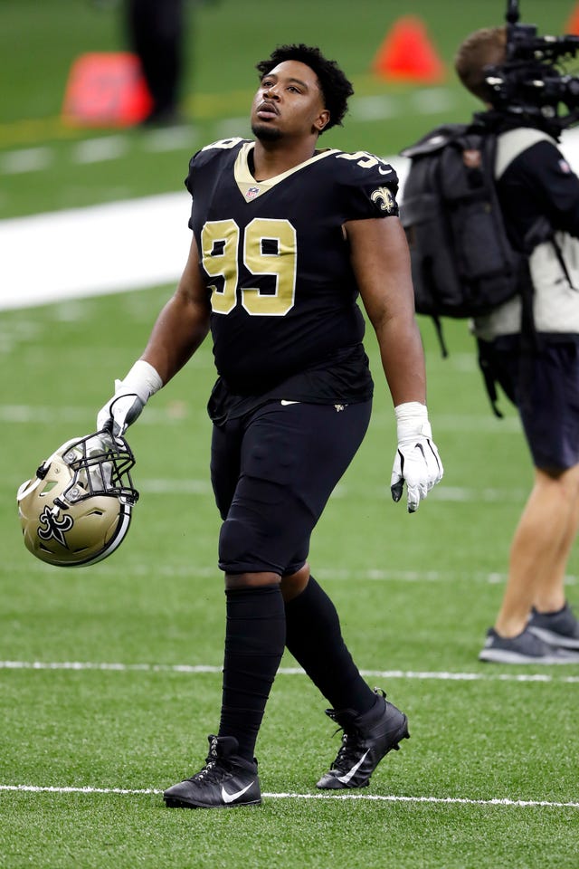 New Orleans Saints defensive tackle Shy Tuttle (99) warms up