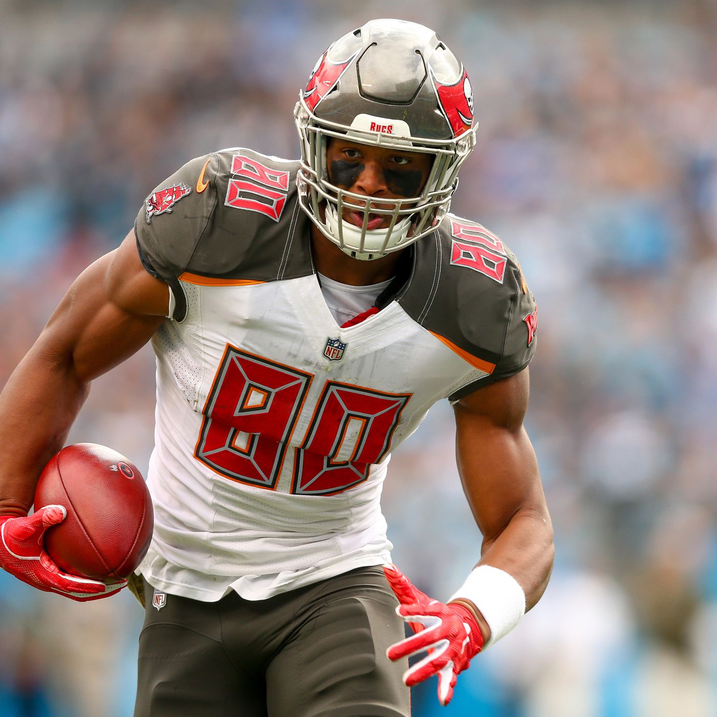 O.J. Howard of the Tampa Bay Buccaneers looks on after the game