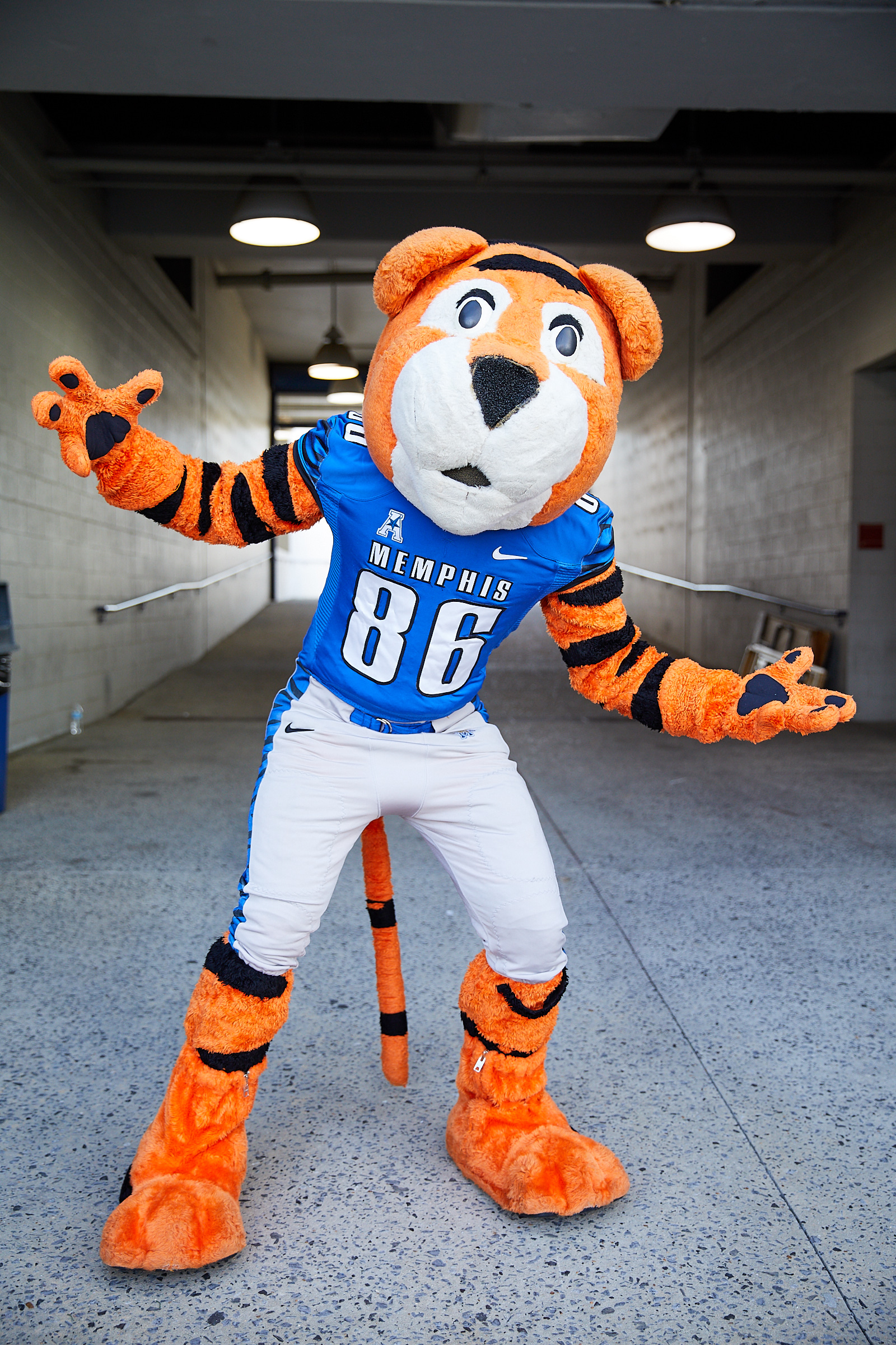 Pouncer, mascot of the Memphis Tigers dances during a timeout