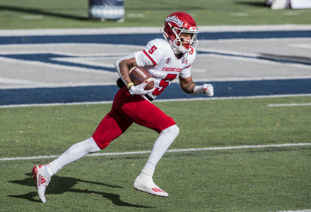 Fresno State wide receiver Jalen Cropper runs for yardage against UTEP  during the first half of the New Mexico Bowl NCAA college football game  Saturday, Dec. 18, 2021, in Albuquerque, N.M. (AP