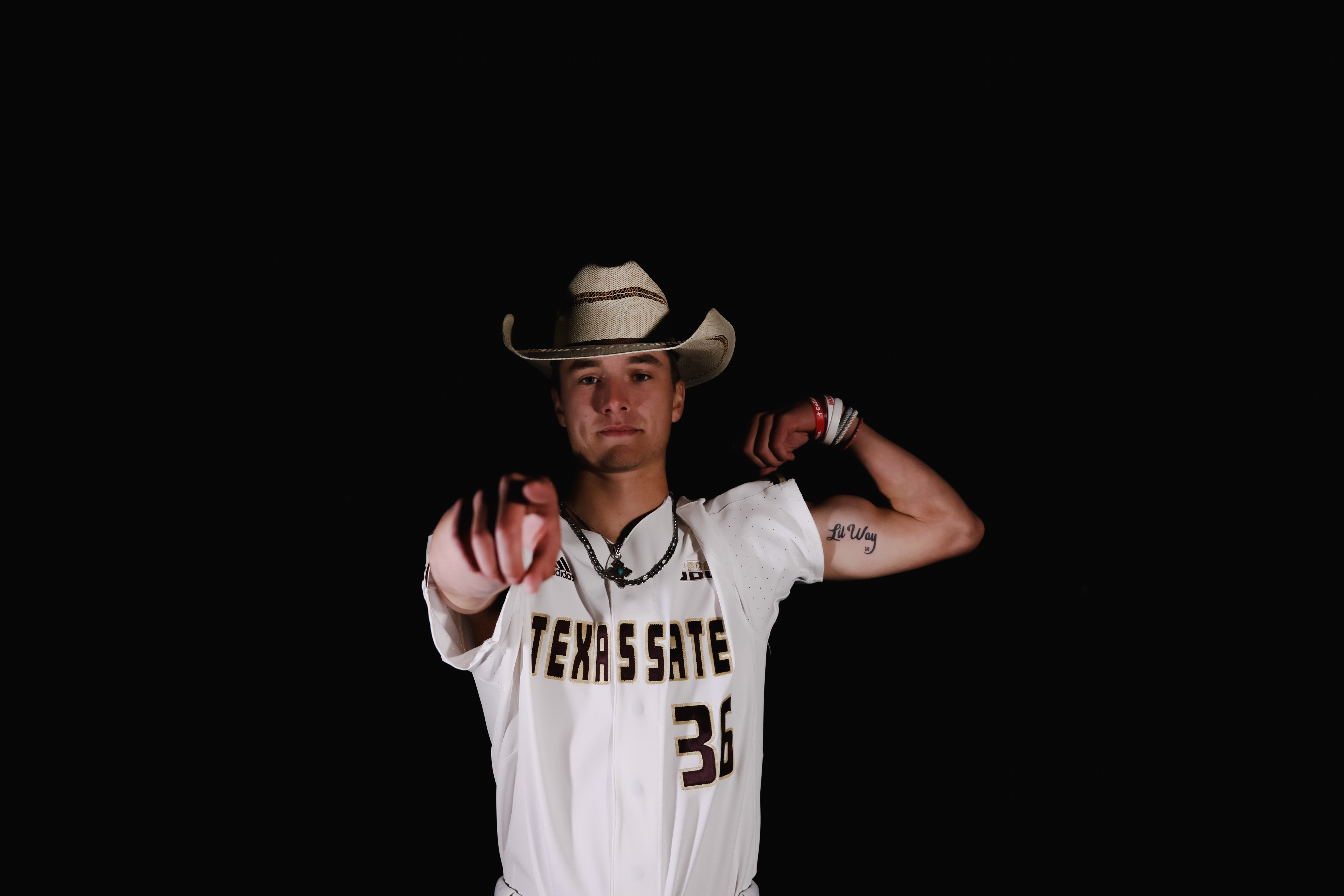 Texas State - NCAA Baseball : Chase Mora - Cream Baseball Jersey FullColor / Youth Small