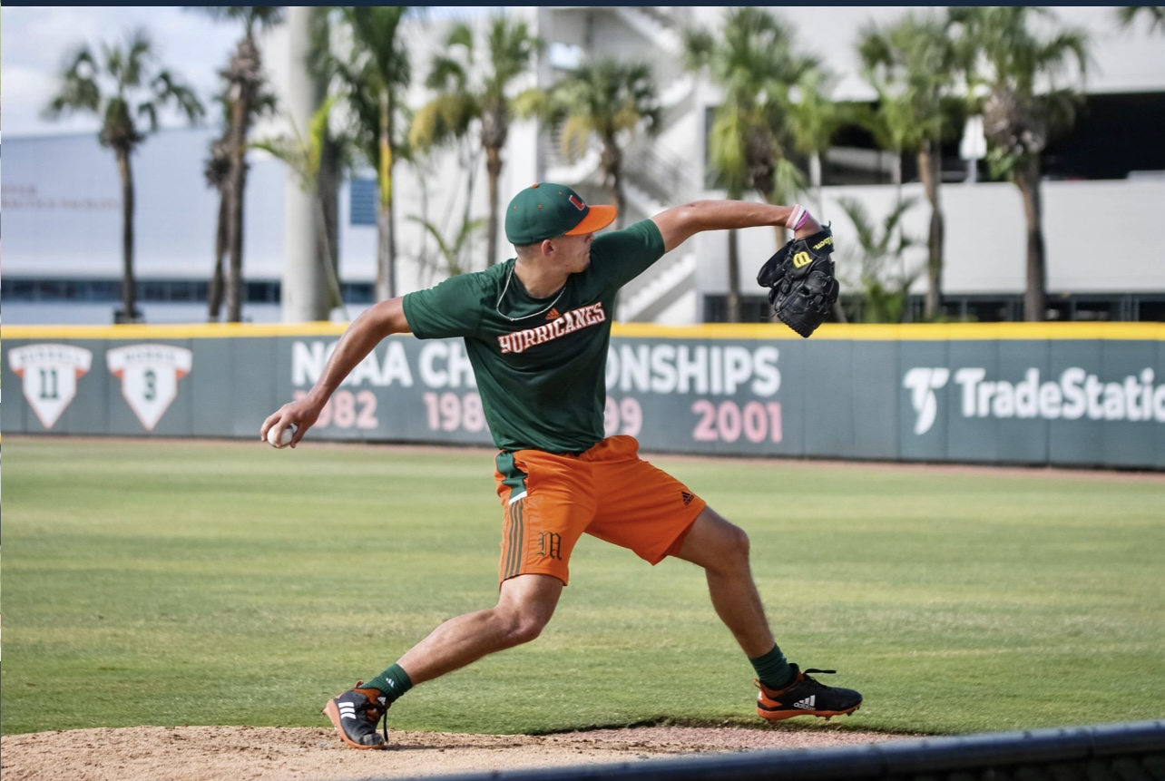 Miami right-handed pitcher Gunther Braendel pitches in relief in