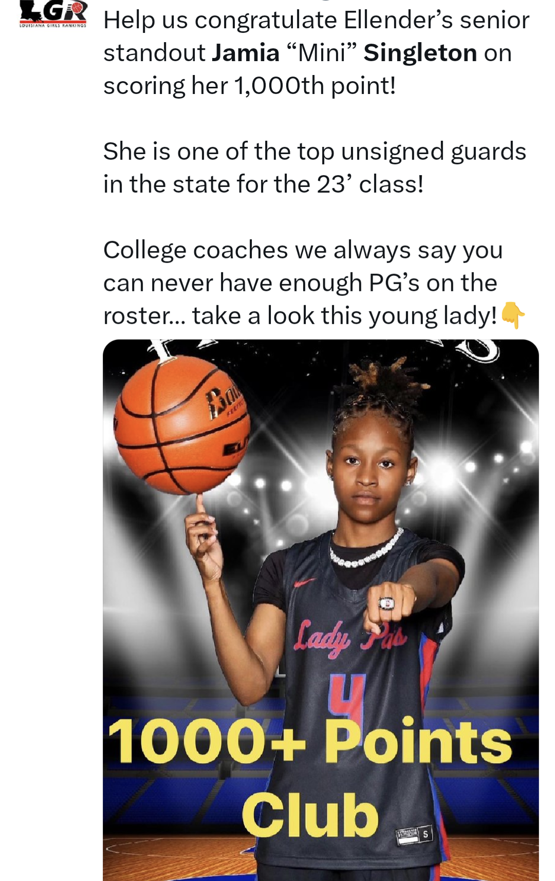 Jamia Singleton, Guard, Delgado Community College NIL Profile