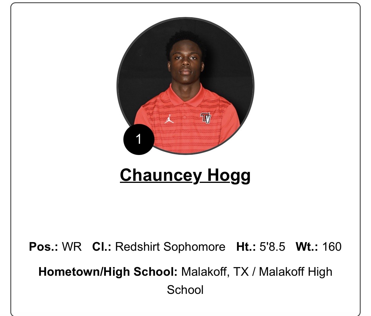 Chauncey Hogg athlete profile head shot